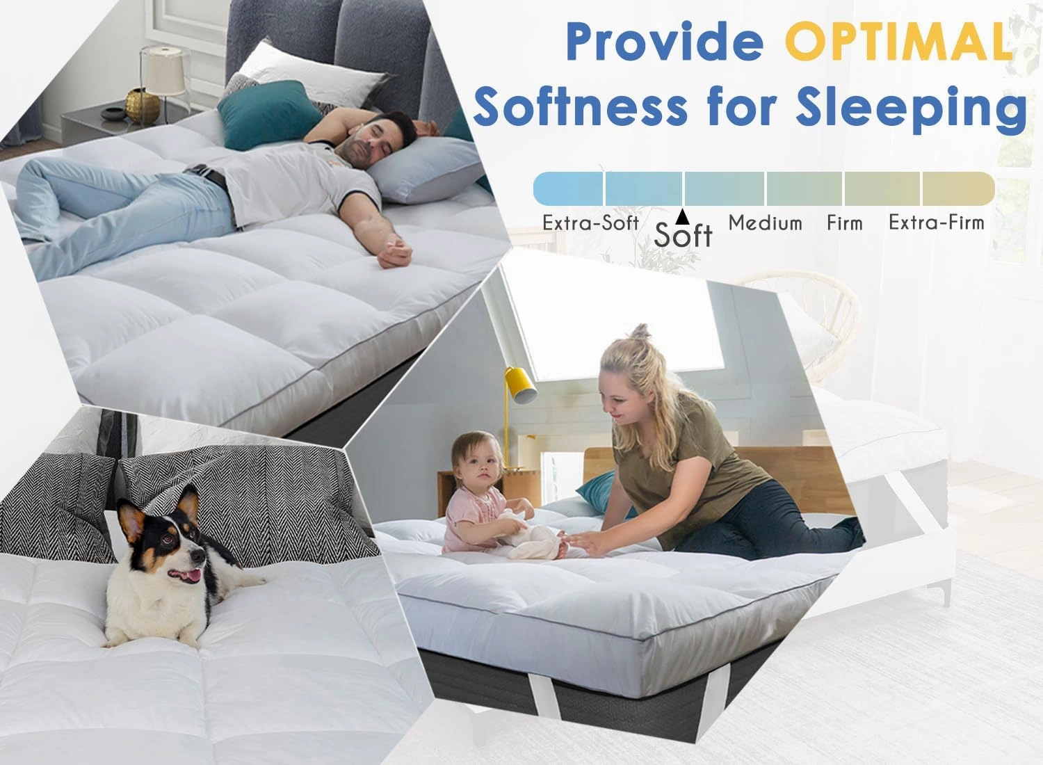 Marine Moon Mattress Topper Queen, Cooling Pillow Top Mattress Topper, Extra Thick Plush Mattress Pad Cover, Overfilled with 7D Down Alternative, Relief Back Pain, Soften Hard Mattress, 80'' x 60''