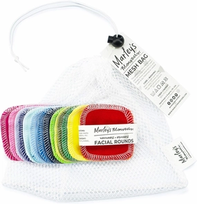 Marley's Monsters Facial Rounds 20 Count Pack   Laundry Bag - Soft and Reusable Cotton Rounds (Rainbow)