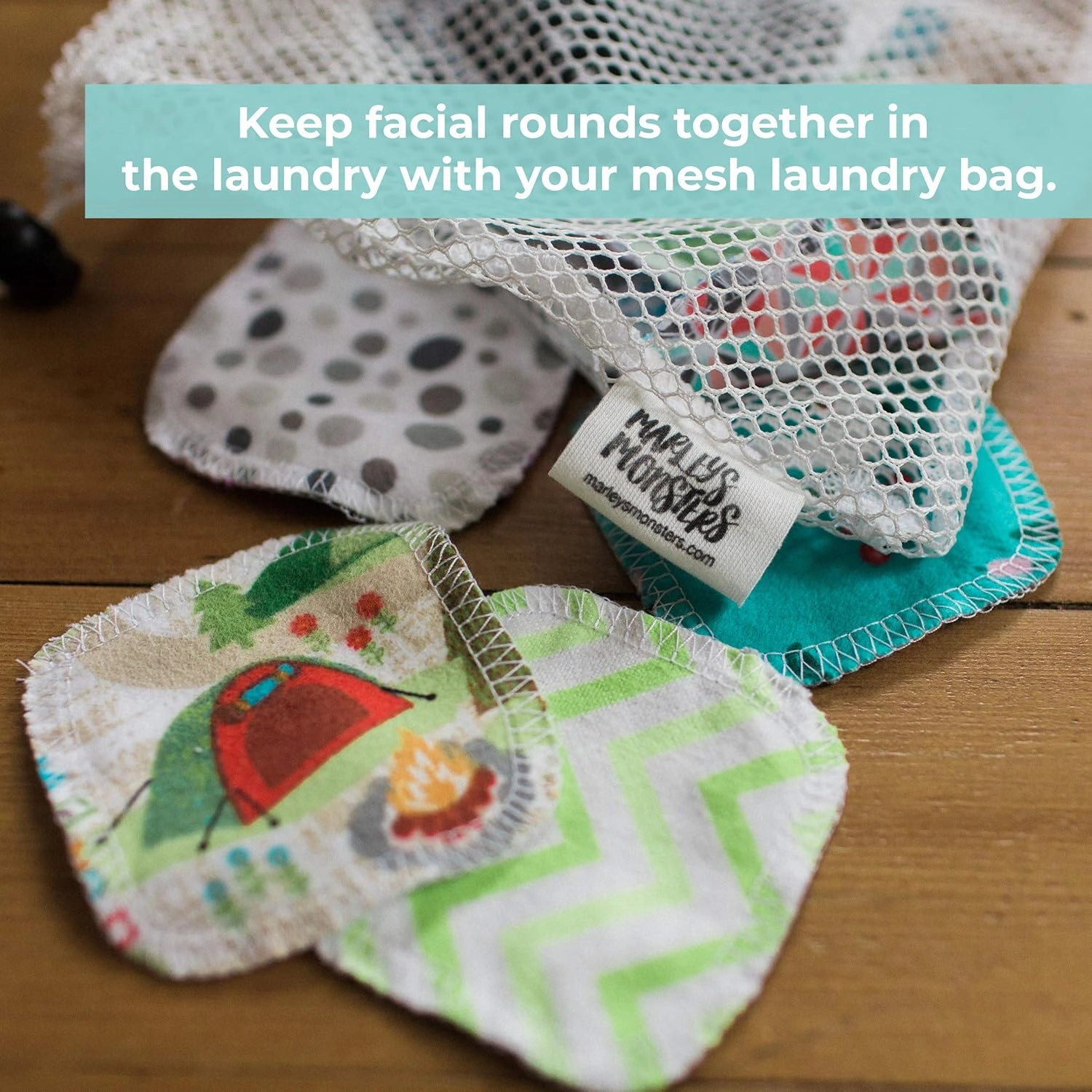 Marley's Monsters Facial Rounds 20 Count Pack   Laundry Bag - Soft and Reusable Cotton Rounds (Rainbow)