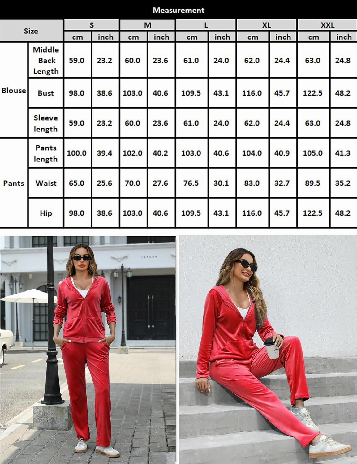 Marvmys Velour Tracksuit Womens 2 Piece Outfits Velvet Sweatsuit Jogging Suit Full Zip Up Hoodie and Sweatpants Set