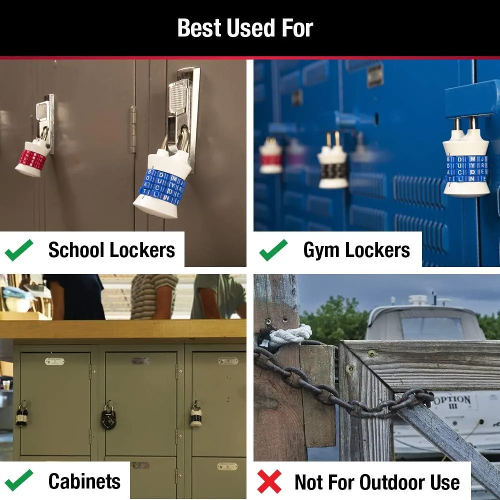 Master Lock Word Combination Lock, Set Your Own Word Lock for Gym and School Lockers, Colors May Vary, 1535DWD