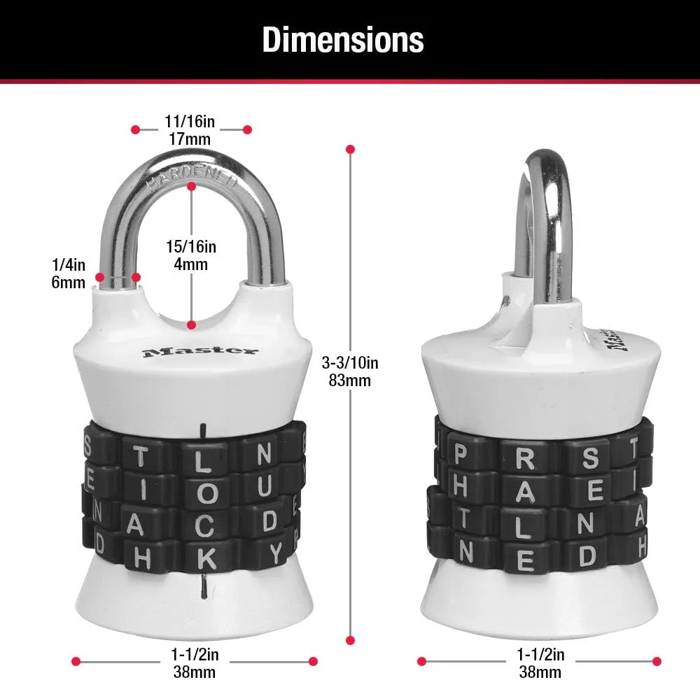 Master Lock Word Combination Lock, Set Your Own Word Lock for Gym and School Lockers, Colors May Vary, 1535DWD