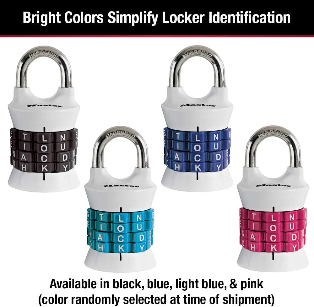 Master Lock Word Combination Lock, Set Your Own Word Lock for Gym and School Lockers, Colors May Vary, 1535DWD