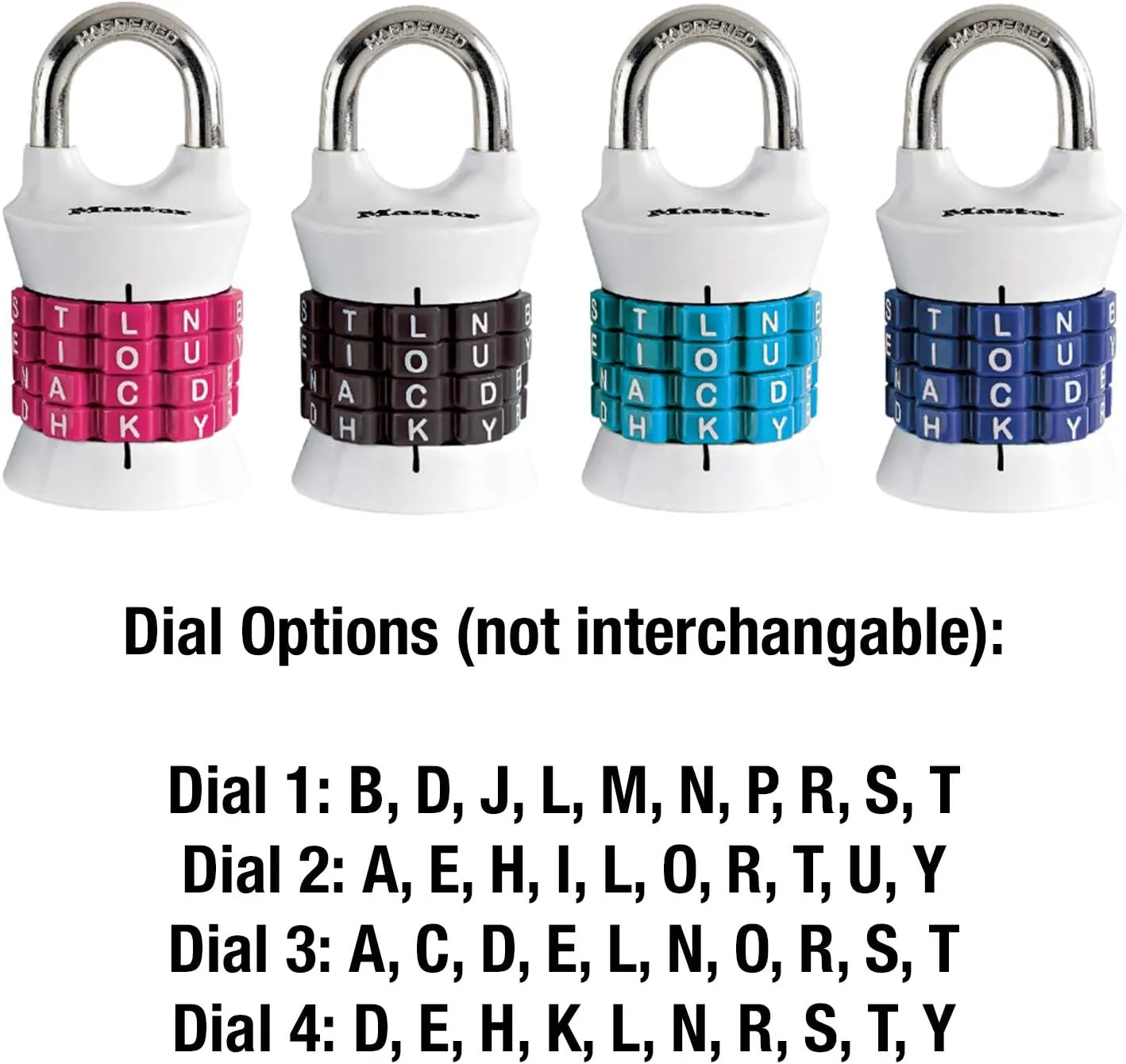 Master Lock Word Combination Lock, Set Your Own Word Lock for Gym and School Lockers, Colors May Vary, 1535DWD