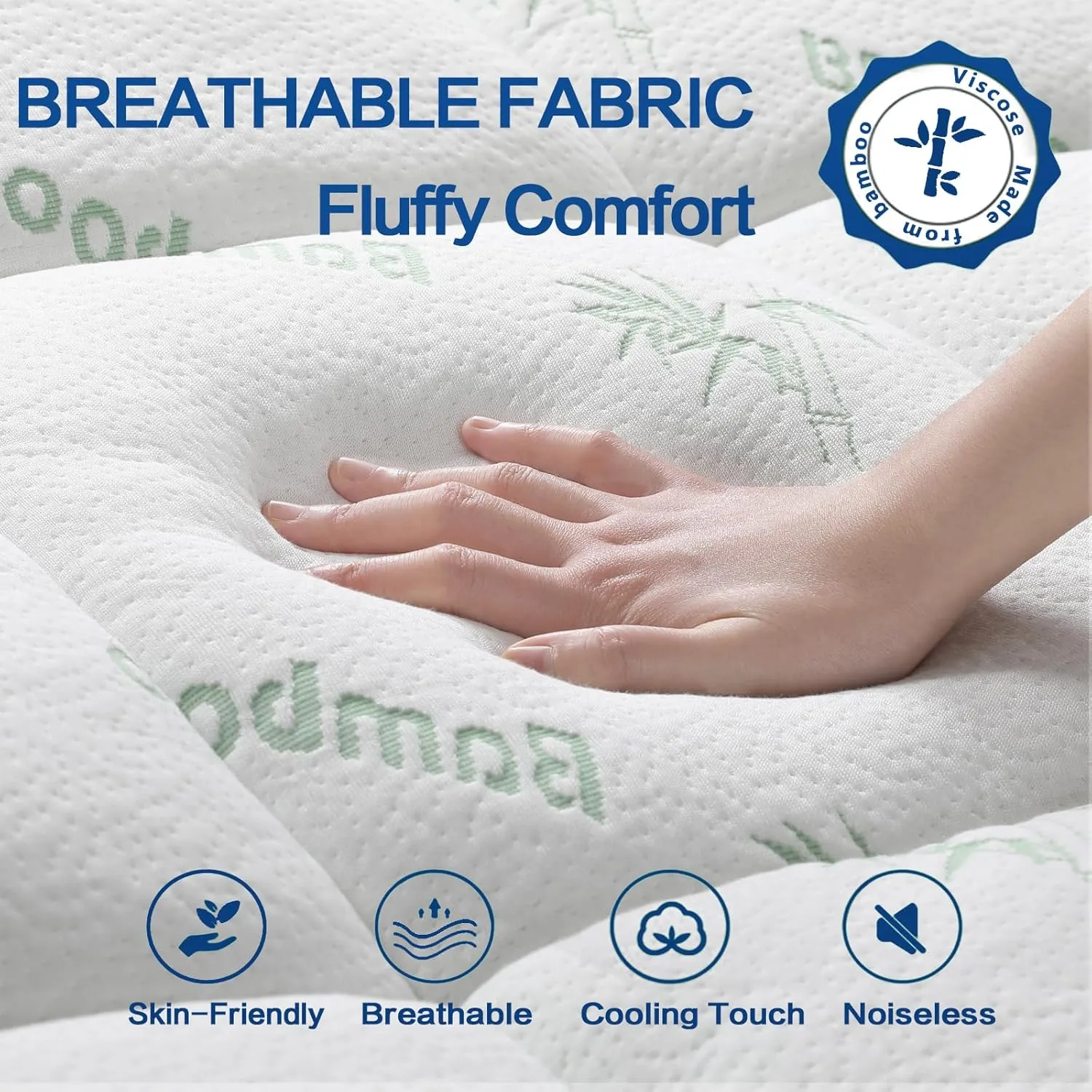 Mattress Topper Short Queen RV Size, Cooling Extra Thick Breathable Viscose Made from Bamboo Mattress pad, Soft Quilted Fitted Mattress Cover with 1000 GSM Down Alternative Fill (8-21”Deep Pocket)