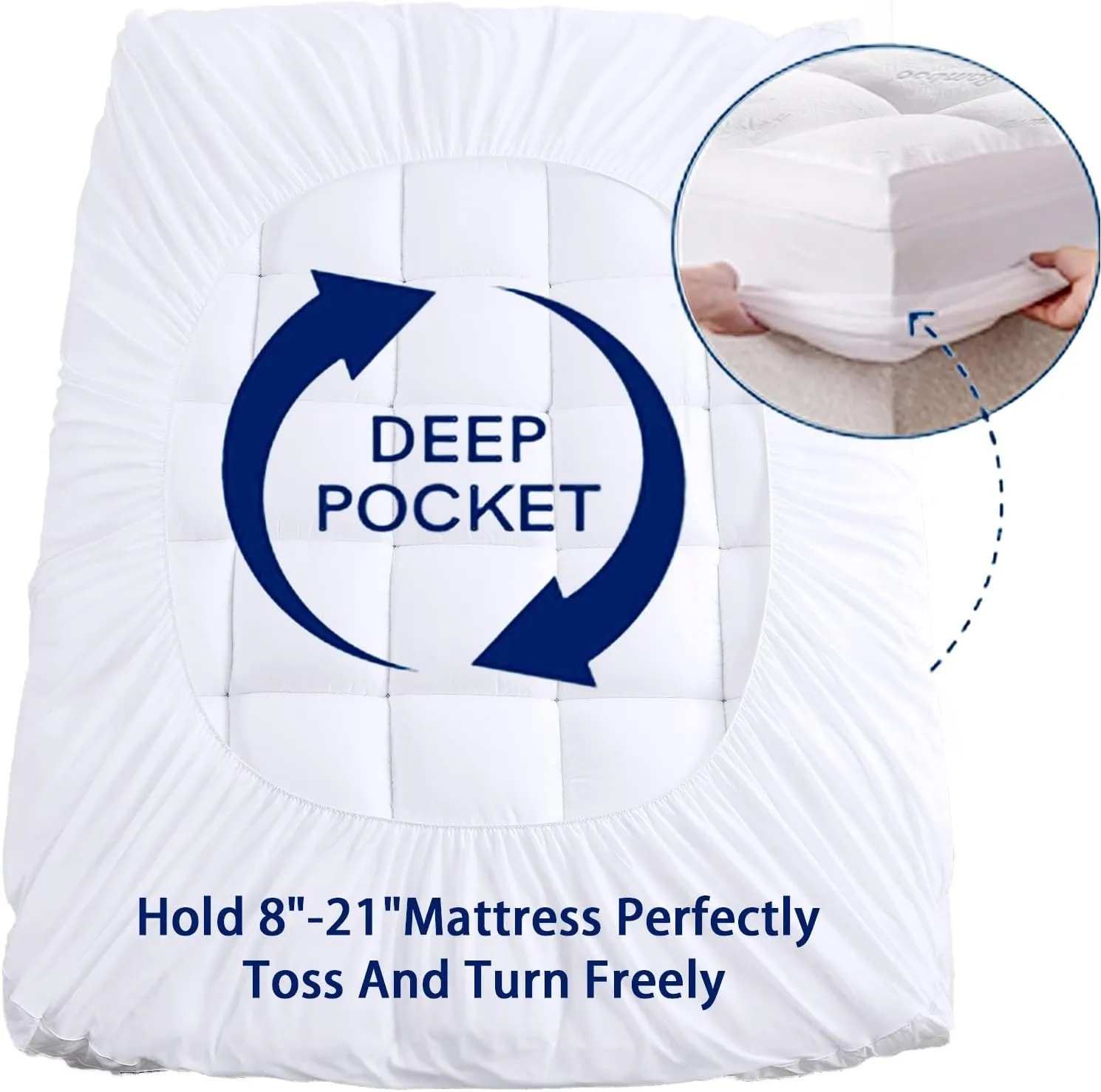 Mattress Topper Short Queen RV Size, Cooling Extra Thick Breathable Viscose Made from Bamboo Mattress pad, Soft Quilted Fitted Mattress Cover with 1000 GSM Down Alternative Fill (8-21”Deep Pocket)