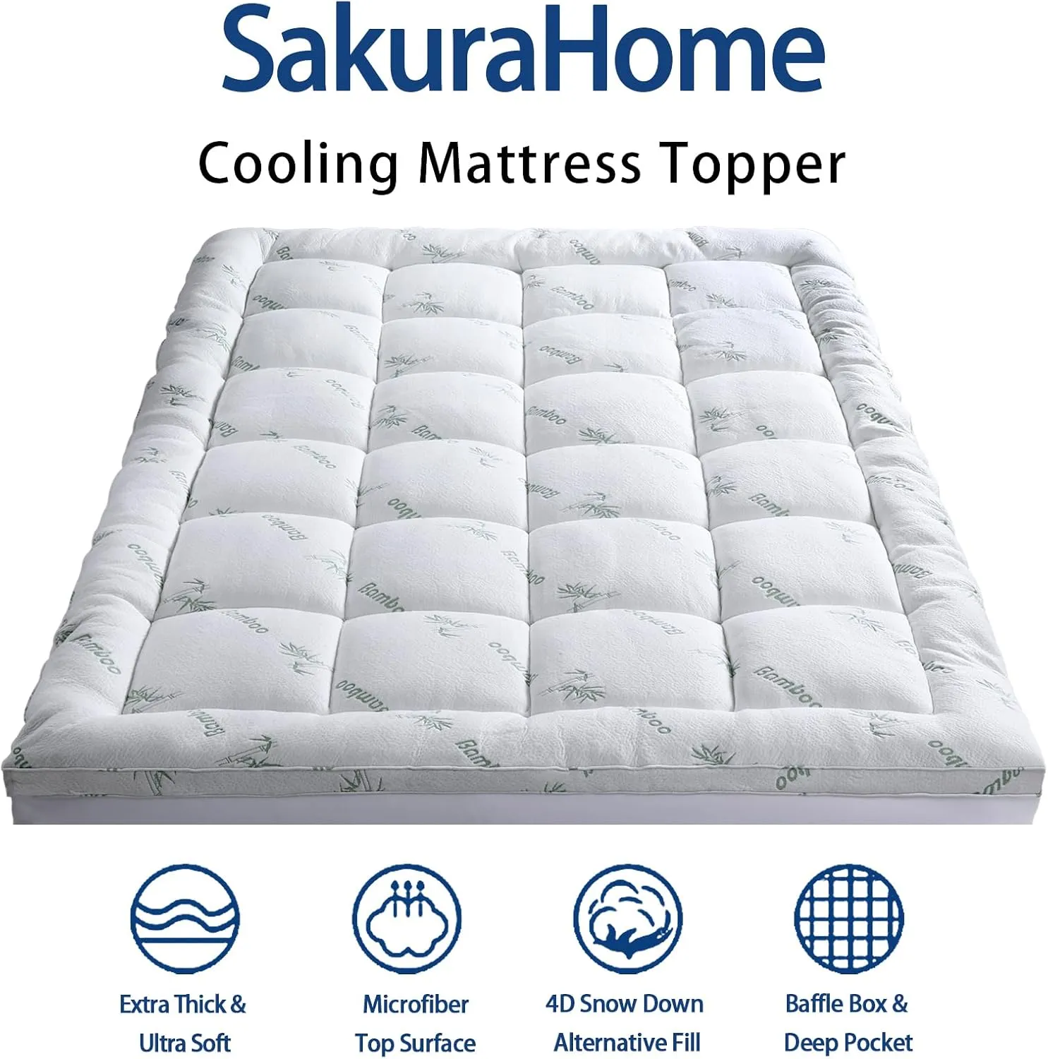 Mattress Topper Twin Size, Cooling Extra Thick Breathable Viscose Made from Bamboo Mattress pad, Soft Quilted Fitted Mattress Cover with 1000 GSM Down Alternative Fill (8-21”Deep Pocket)
