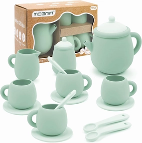 MCGMITT Silicone Tea Set, Tea Party Set for Little Girls Boys, 15 Pcs BPA Free Dishwasher Safe Pretend Tea Set for Toddlers Kids Age 3-6, Cute Toy Kitchen Accessories for Children Birthday Gifts