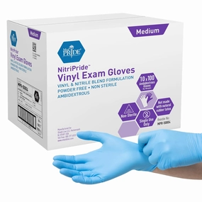 MED Pride NitriPride Nitrile-Vinyl Blend Exam Gloves, Medium 1000 - Powder Free, Latex Free & Rubber Free - Single Use Non-Sterile Protective Gloves for Medical Use, Cooking, Cleaning & More