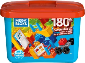 Mega Bloks Open-Ended Play Brick Box for Junior Builders: Building Toys for Creative Play (180 Pieces), Compatible with Major Brands, Multicolor (GJD22)