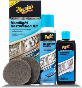 Meguiar's Two Step Headlight Restoration Kit, Headlight Cleaner Restores Clear Car Plastic and Protects from Re-Oxidation, Includes Headlight Coating and Cleaning Solution - 4 Count (1 Pack)