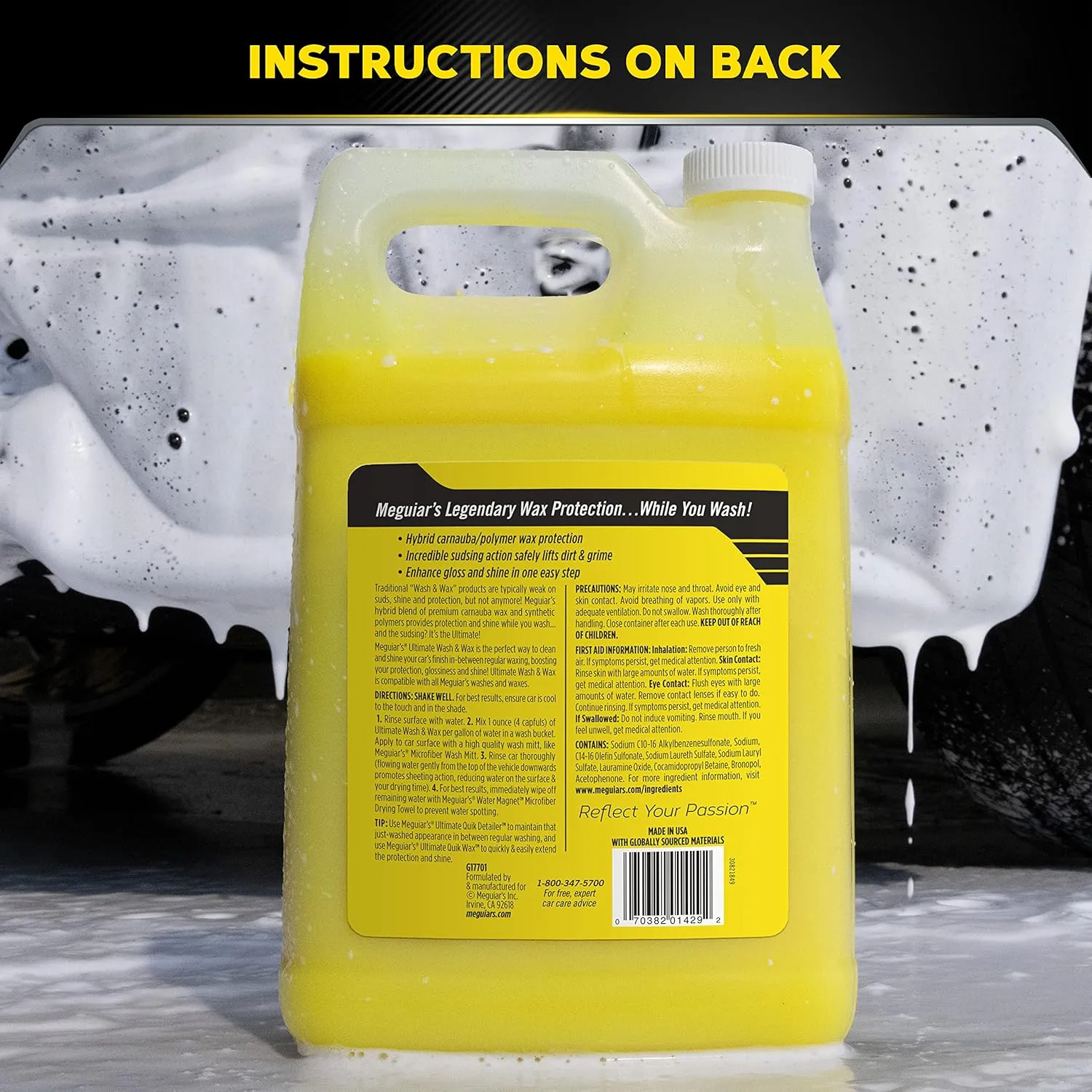 Meguiar's Ultimate Wash and Wax, Car Wash and Wax Cleans and Shines in One Step, Wash, Shine, and Protect with an Enhanced pH Neutral Car Paint Cleaner, 1 Gallon