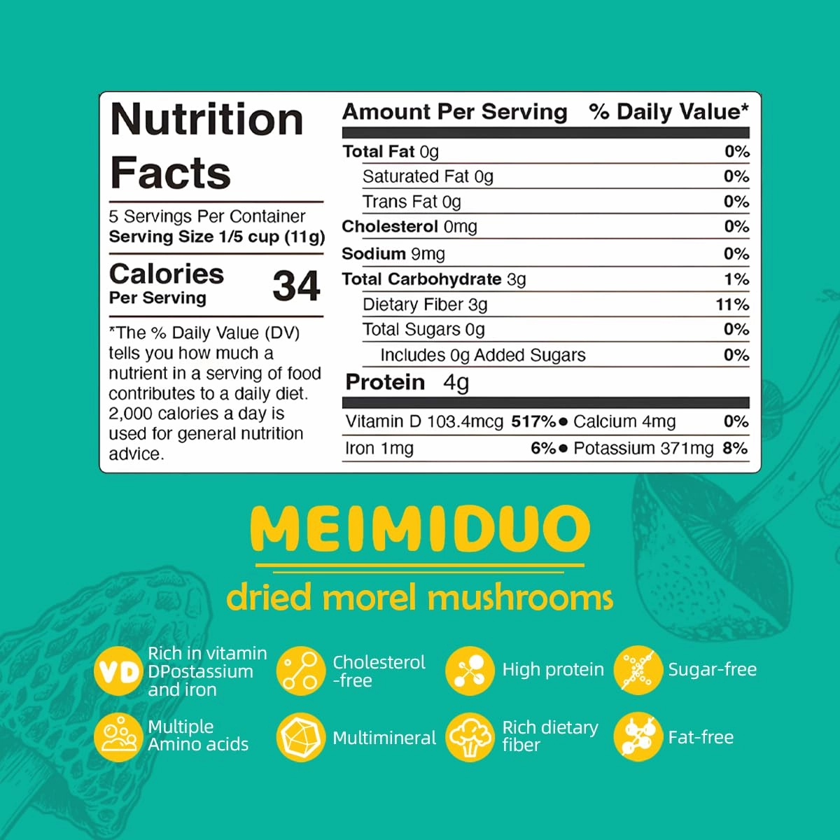 MEIMIDUO 2.8 Oz Delicious Grade AAA Dried Morel Mushrooms for Cooking, Ketone Friendly, Gluten-Free, Fat-Free, Sugar-Free, No additives, Healthy, Nutritious & Umami Morel Mushrooms