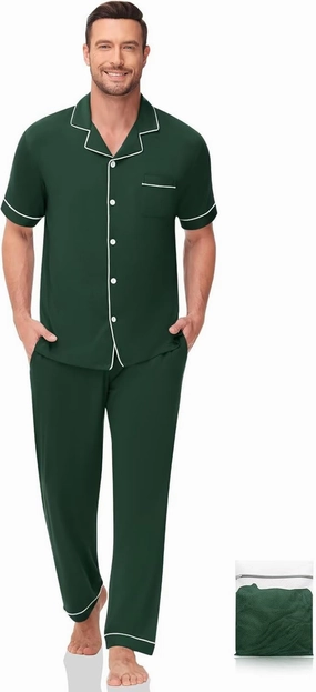 Men Pajamas Set Two Pieces Short Sleeve Sleepwear Button Down Loungewear Set Soft Modal Pj Set with Pockets
