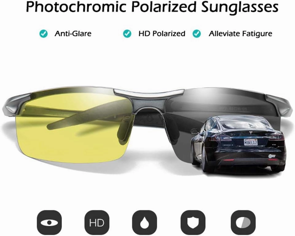 Men's Photochromic Polarized UV400 Sunglasses for Outdoor Fishing Golf Beach Baseball Sports