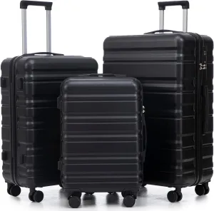 Merax Suitcases ABS Hard Shell Luggage Sets, Black and Brown, 20/24/28 Inch
