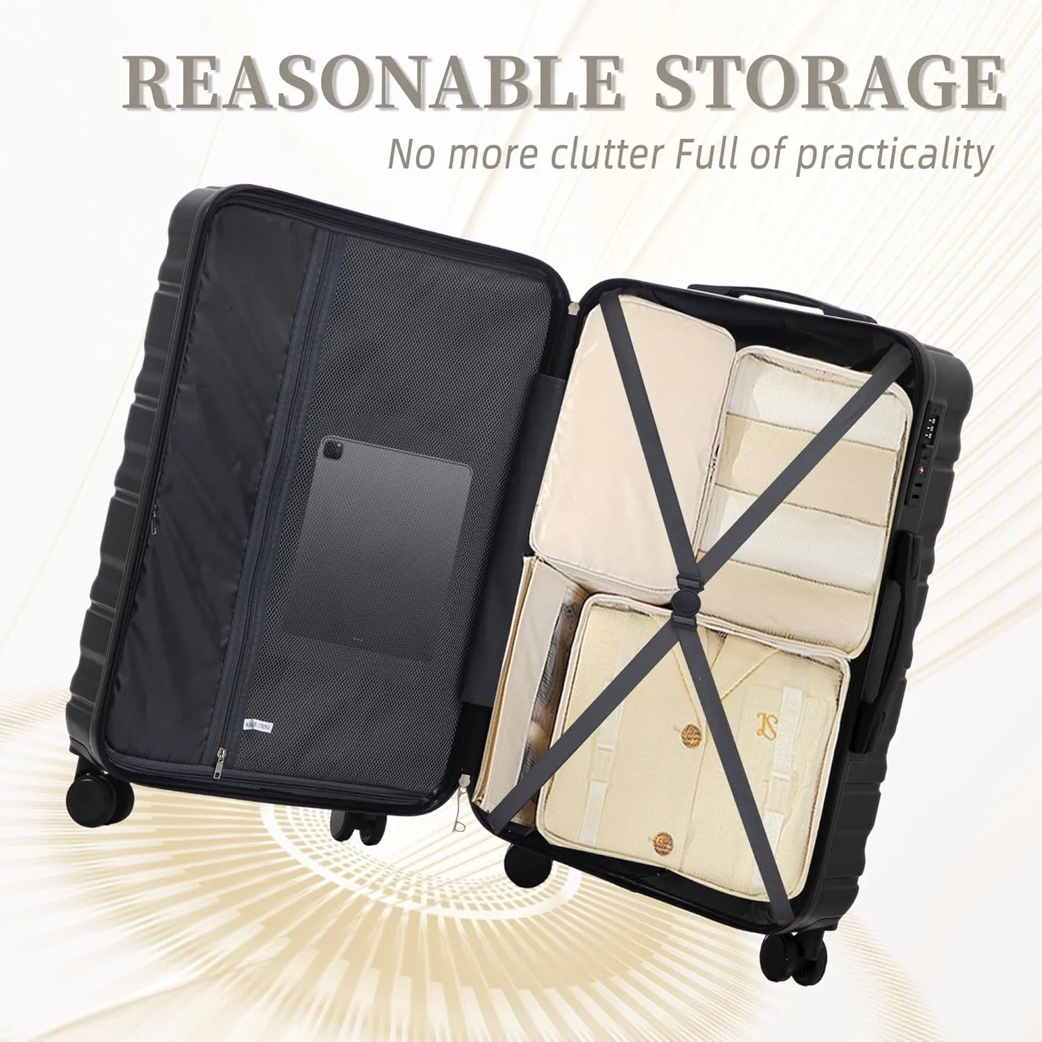 Merax Suitcases ABS Hard Shell Luggage Sets, Black and Brown, 20/24/28 Inch