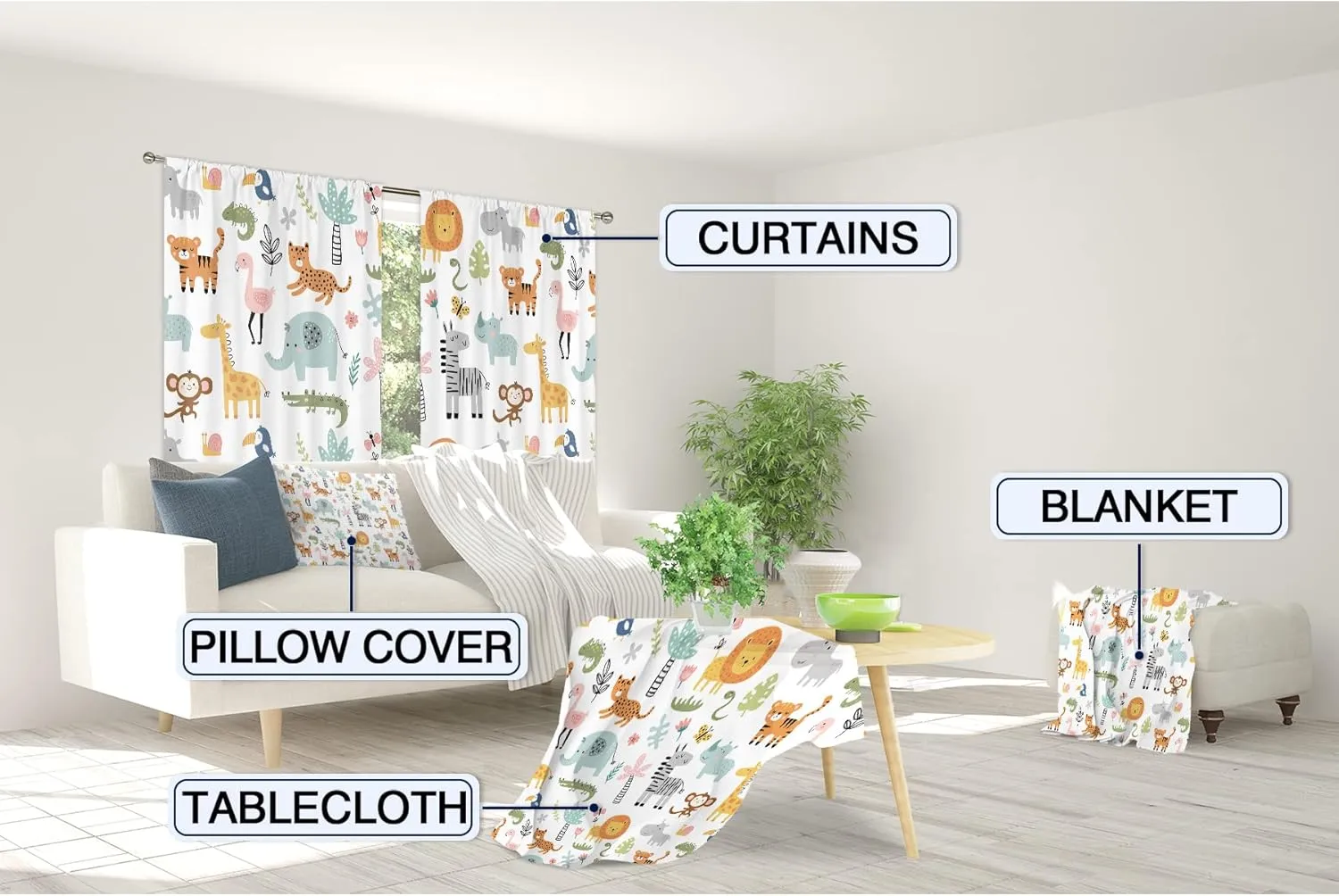 MESHELLY Kids Safari Animal Curtains 42Wx63H Inch Rod Pocket Nursery Baby Boy Bedroom Decor Cartoon Lion Jungle Woodland Wildlife Toddler Girl Children Living Room Window Drapes Fabric