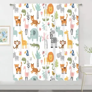 MESHELLY Kids Safari Animal Curtains 42Wx63H Inch Rod Pocket Nursery Baby Boy Bedroom Decor Cartoon Lion Jungle Woodland Wildlife Toddler Girl Children Living Room Window Drapes Fabric