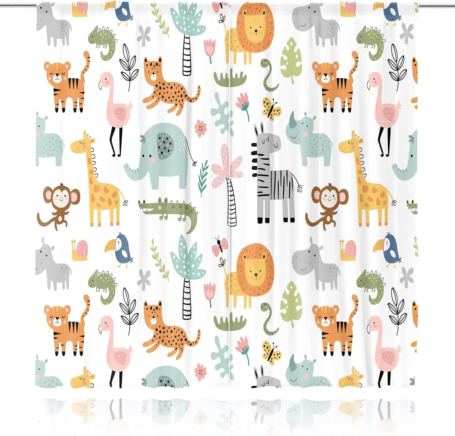 MESHELLY Kids Safari Animal Curtains 42Wx63H Inch Rod Pocket Nursery Baby Boy Bedroom Decor Cartoon Lion Jungle Woodland Wildlife Toddler Girl Children Living Room Window Drapes Fabric