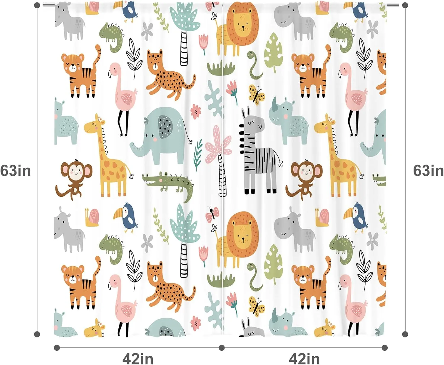 MESHELLY Kids Safari Animal Curtains 42Wx63H Inch Rod Pocket Nursery Baby Boy Bedroom Decor Cartoon Lion Jungle Woodland Wildlife Toddler Girl Children Living Room Window Drapes Fabric