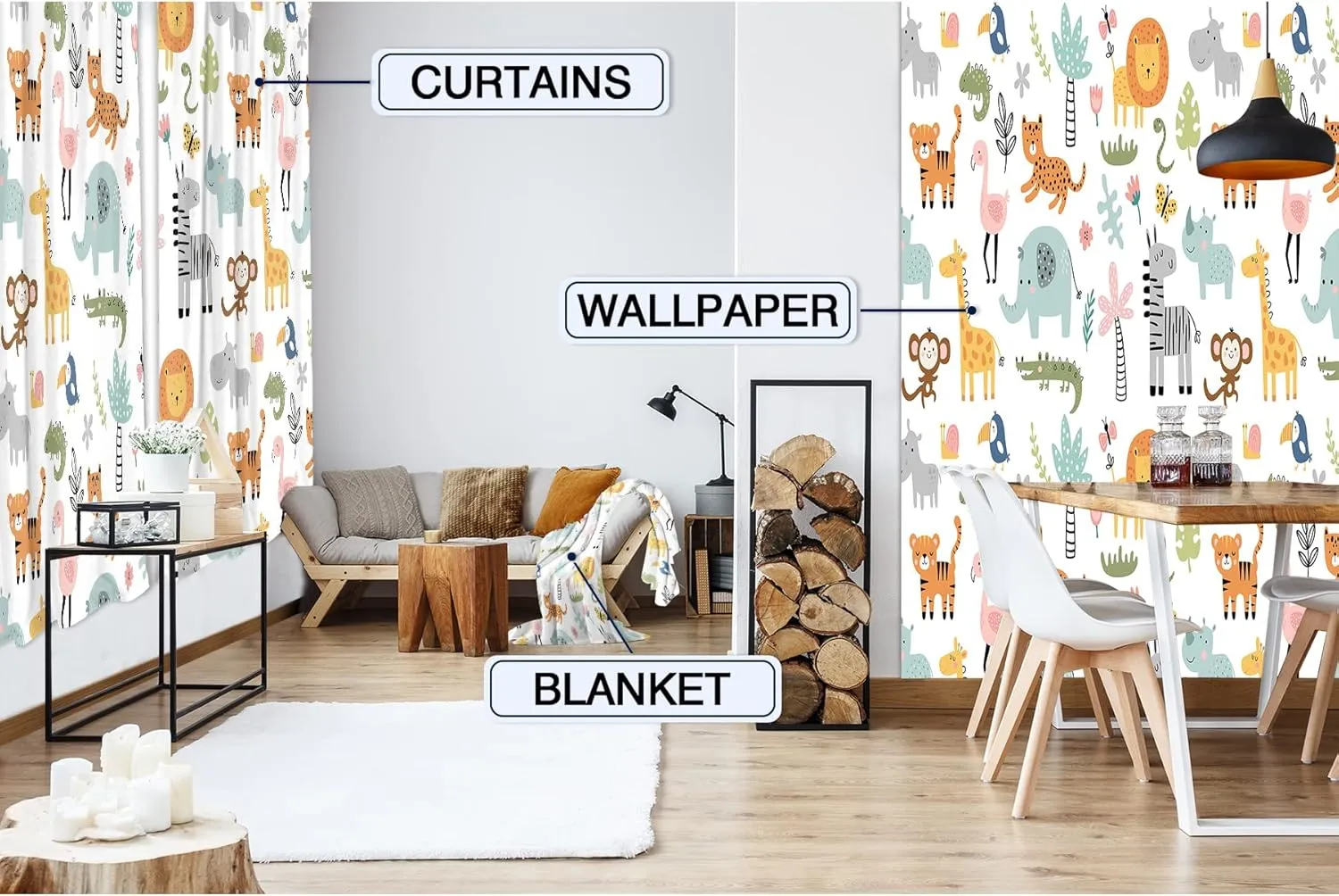 MESHELLY Kids Safari Animal Curtains 42Wx63H Inch Rod Pocket Nursery Baby Boy Bedroom Decor Cartoon Lion Jungle Woodland Wildlife Toddler Girl Children Living Room Window Drapes Fabric
