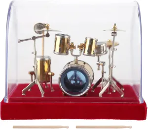 Metal Drum Set Model, Miniature Drum Set Vintage Mini Ornaments Craft Copper Instrument Drum Model Display for Kids(S)
