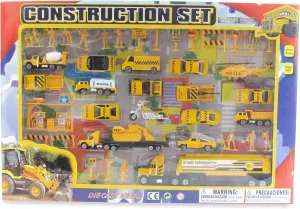 METRO Complete Construction Crew 43 Piece Mini Toy Diecast Vehicle Play Set, Comes with Street Play Mat, Variety of Vehicles and Figures