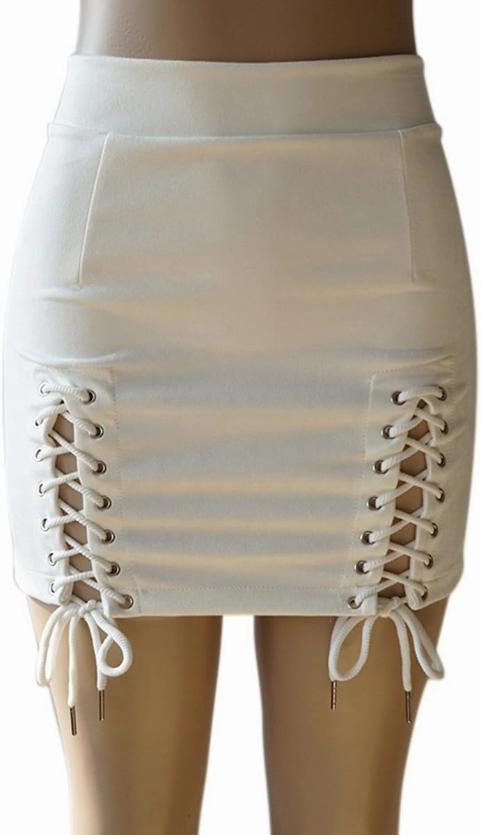 Meyeeka Womens Sexy High Waist Lace Up Bodycon Faux Suede Split Tight Mini Skirt