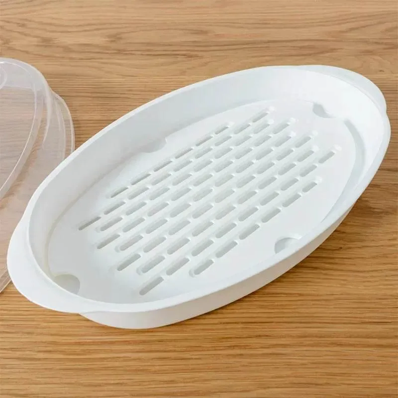 Microwave Fish Steamer Set - Round Plastic Steamer with Cover for Healthy Cooking