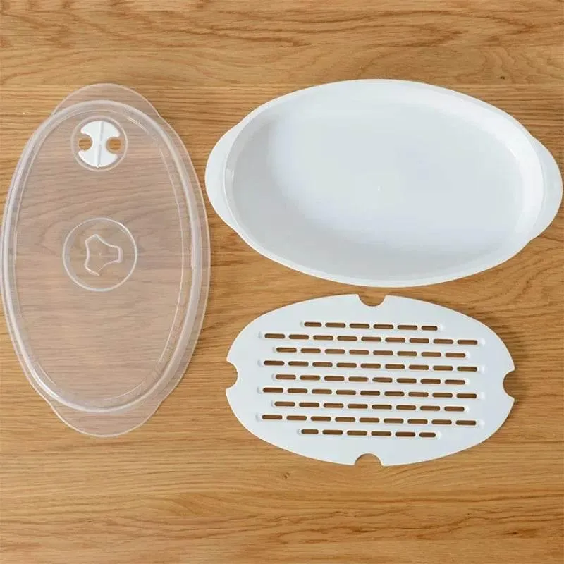 Microwave Fish Steamer Set - Round Plastic Steamer with Cover for Healthy Cooking