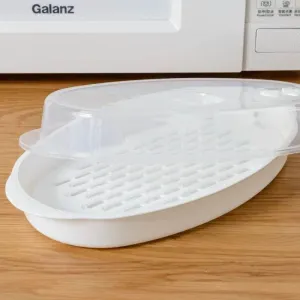 Microwave Fish Steamer Set - Round Plastic Steamer with Cover for Healthy Cooking