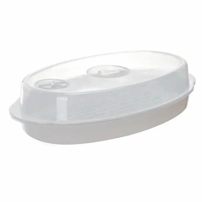 Microwave Fish Steamer Set - Round Plastic Steamer with Cover for Healthy Cooking