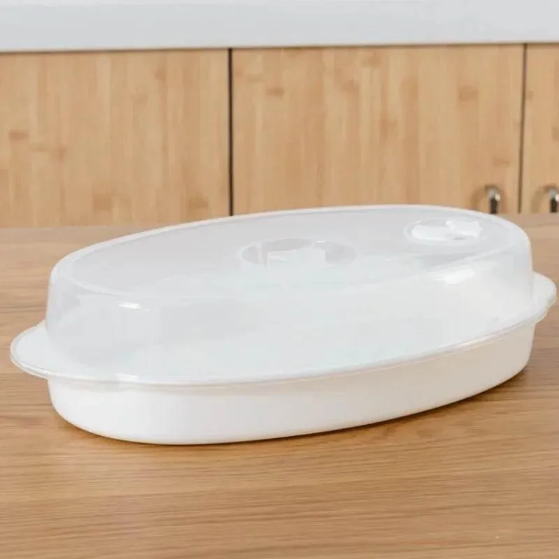 Microwave Fish Steamer Set - Round Plastic Steamer with Cover for Healthy Cooking