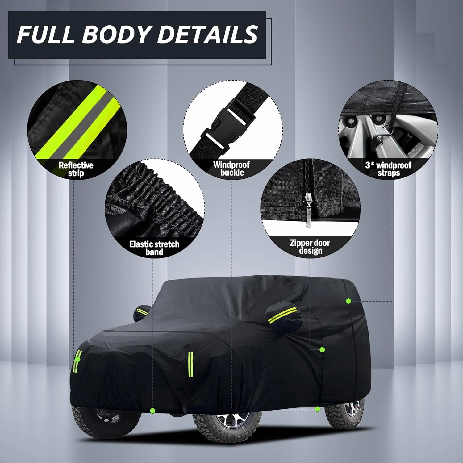 Migaven 6 Layers Car Cover Custom Fit for for Jeep Wrangler 4 Door 2006-2025 JK JL, Waterproof Full Exterior Cover Rain Sun Hail Protection with Door Zipper
