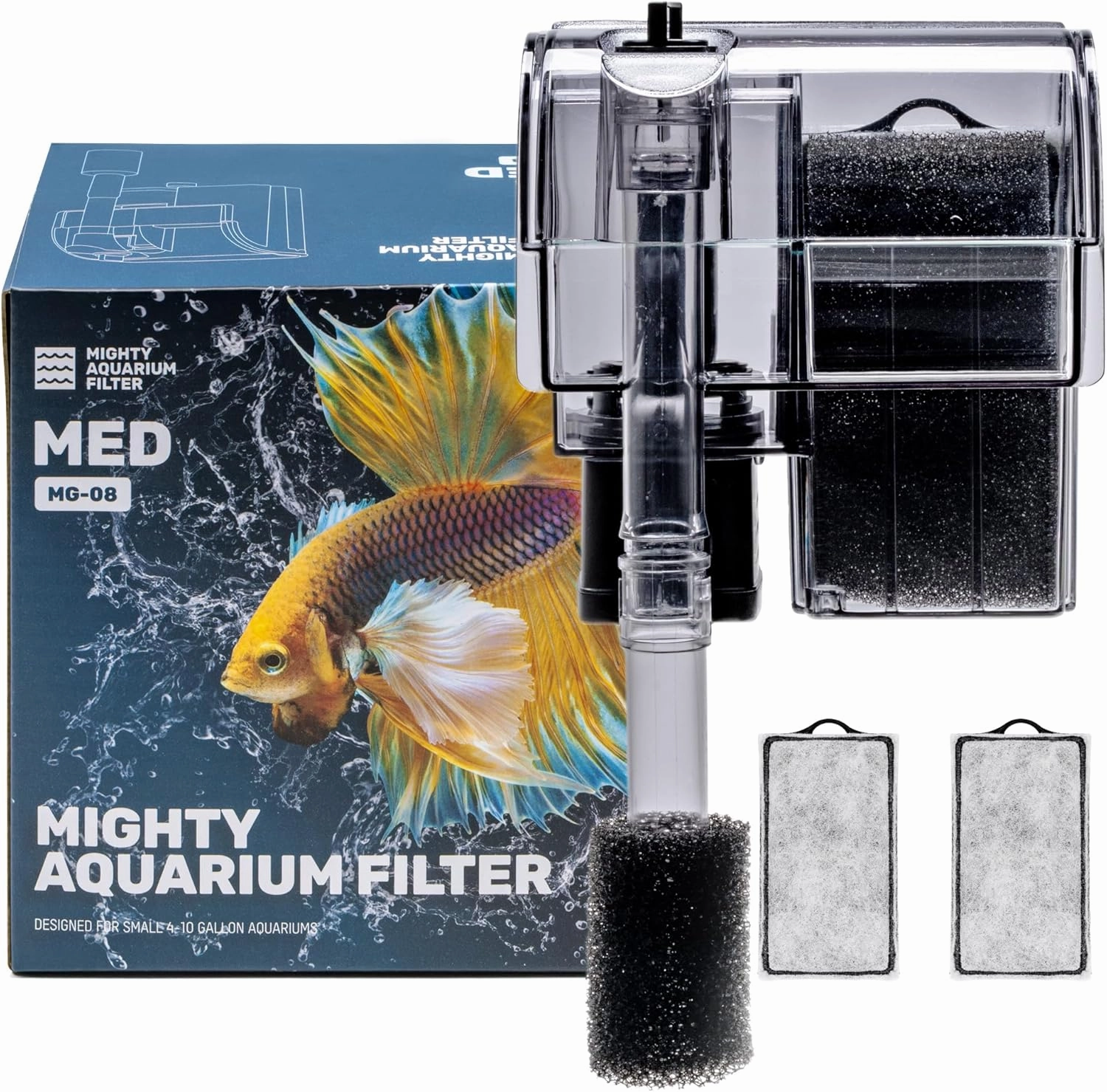 Mighty Aquarium Hang On Back Filter - Aquarium HOB Filter - Adjustable Fish Tank Filter - Aquarium Filters - Nano Aquarium Filter - Fish Aquarium Filter - Hang On Back Aquarium Filter (4-10 Gallons)