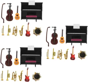 Milisten 3sets Dollhouse Miniature Musical Instrument Vintage Decorative Props for Mini Scenes Includes Piano Violin and More Doll Accessory for Enhanced Home Decor