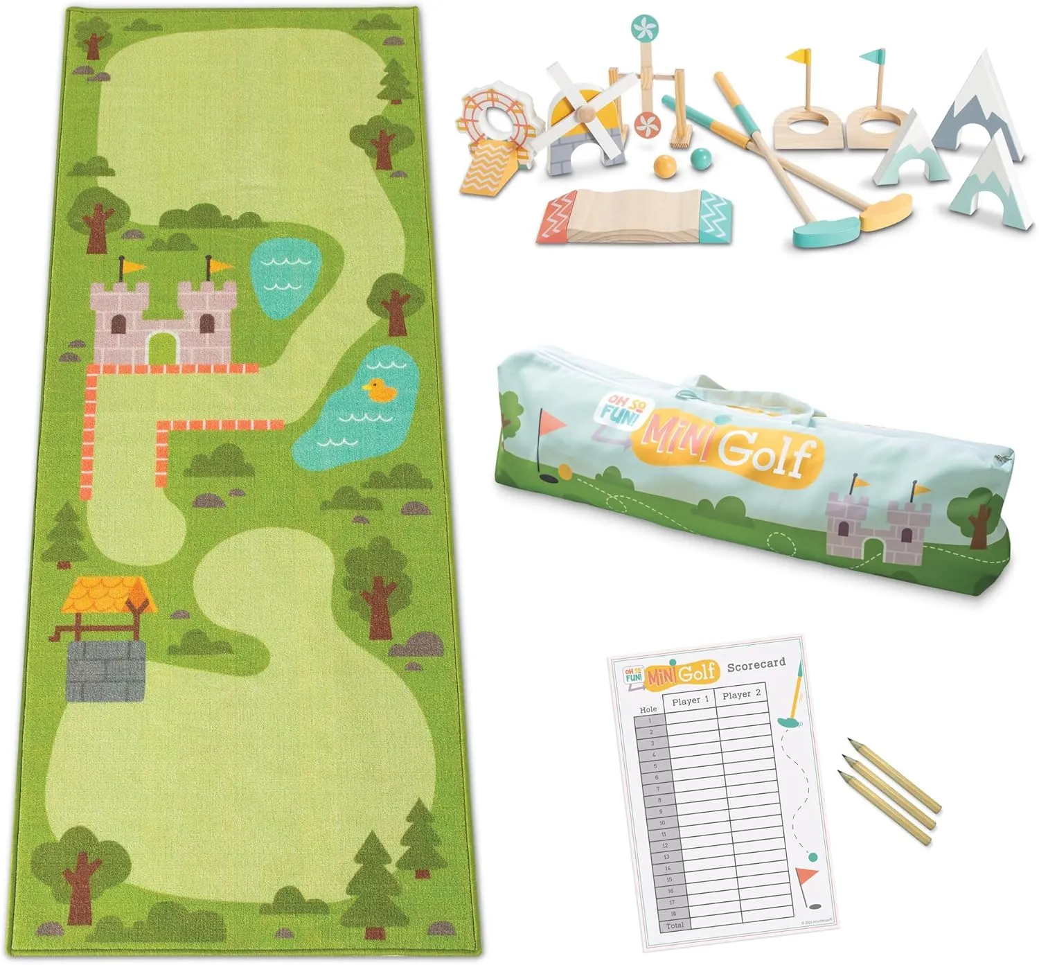 MindWare Oh So Fun! Mini Golf Set - Indoor & Outdoor Kids Golf Set with 7 Obstacles for Ever-Changing Golf for Kids Experience - Enhances Hand-Eye Coordination and Critical Thinking - Ages 3 and Up