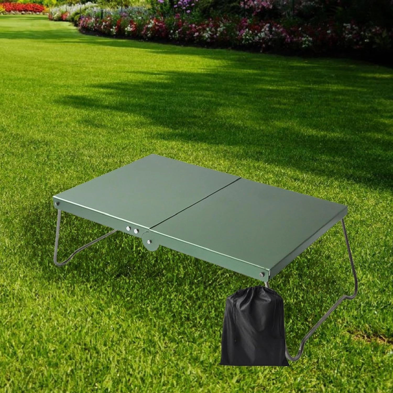 Mini Folding Camping Table with Storage Bag Aluminum Alloy Stainless Steel Folded Outdoor Furniture Camp Table for Garden BBQ, Green