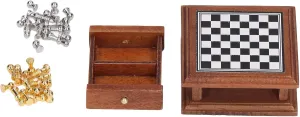 Miniature Chess Set, 1:12 Doll House Chess Board Set with Exquisite Details and 32 Pieces, Optimal for Home Decoration and Dollhouse Furniture, Optimal for Chess Enthusiasts