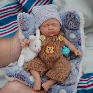 Miniature Silicone Full Body 7 Inch Realistic Newborn Doll Lifelike Sleeping Eyes Closed Baby Boy The Look Real Doll with Clothes Accessories Gift Box Set