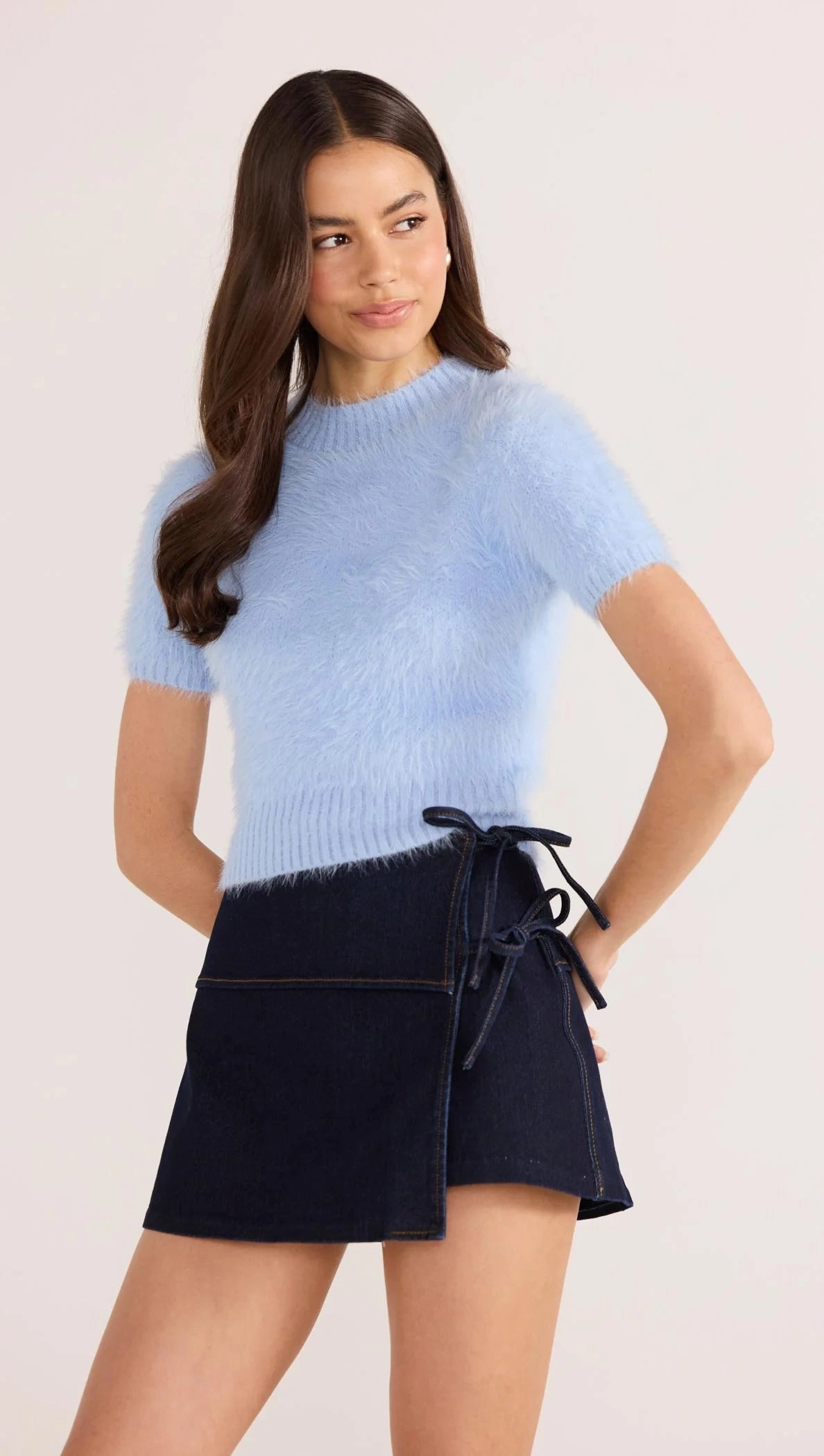 MINKPINK Clover Fluffy Knit Tee Blue
