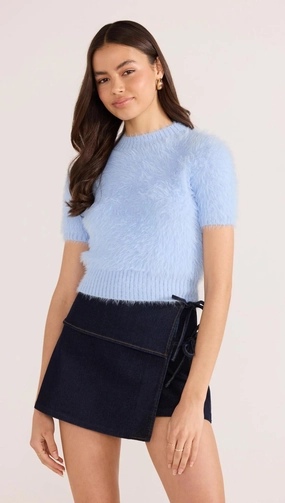 MINKPINK Clover Fluffy Knit Tee Blue