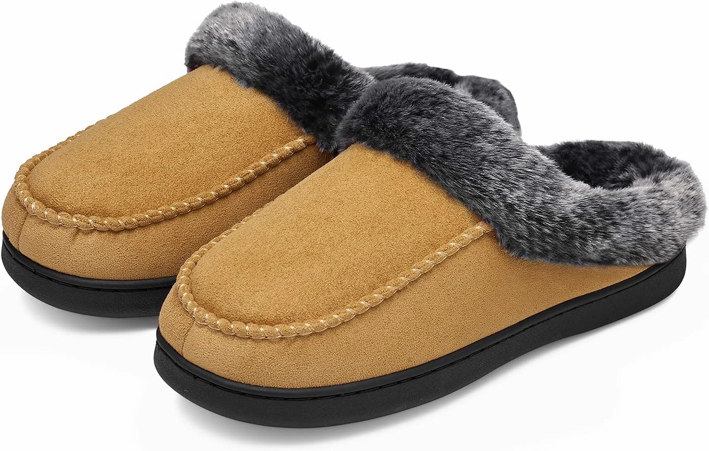Mishansha Women's House Shoes Memory Foam Suede Moccasin Slippers Winter Warm Fleece Lined Home Shoes with Anti-Skid Rubber Sole