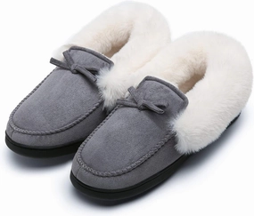 Mishansha Women's House Shoes Memory Foam Suede Moccasin Slippers Winter Warm Fleece Lined Home Shoes with Anti-Skid Rubber Sole