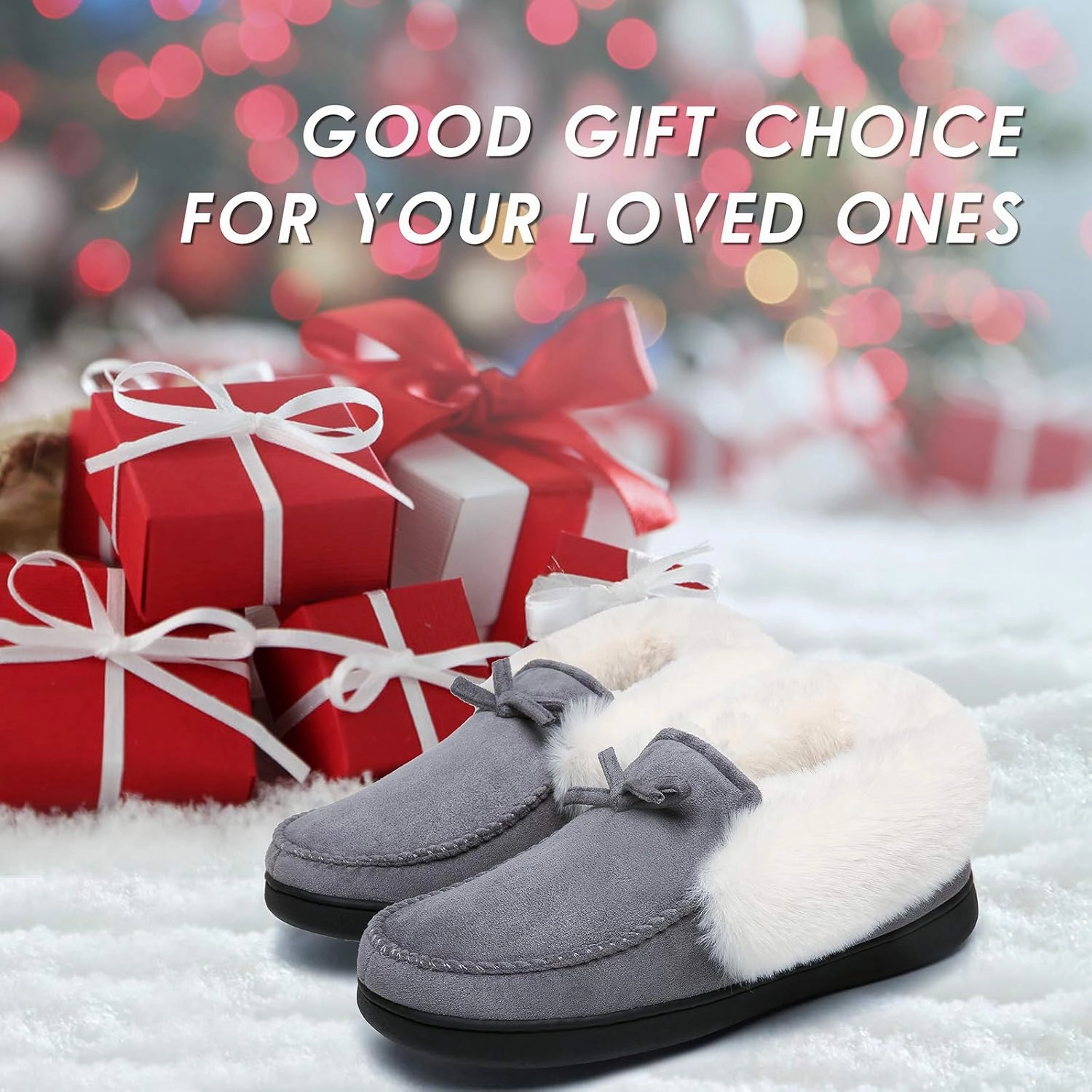 Mishansha Women's House Shoes Memory Foam Suede Moccasin Slippers Winter Warm Fleece Lined Home Shoes with Anti-Skid Rubber Sole