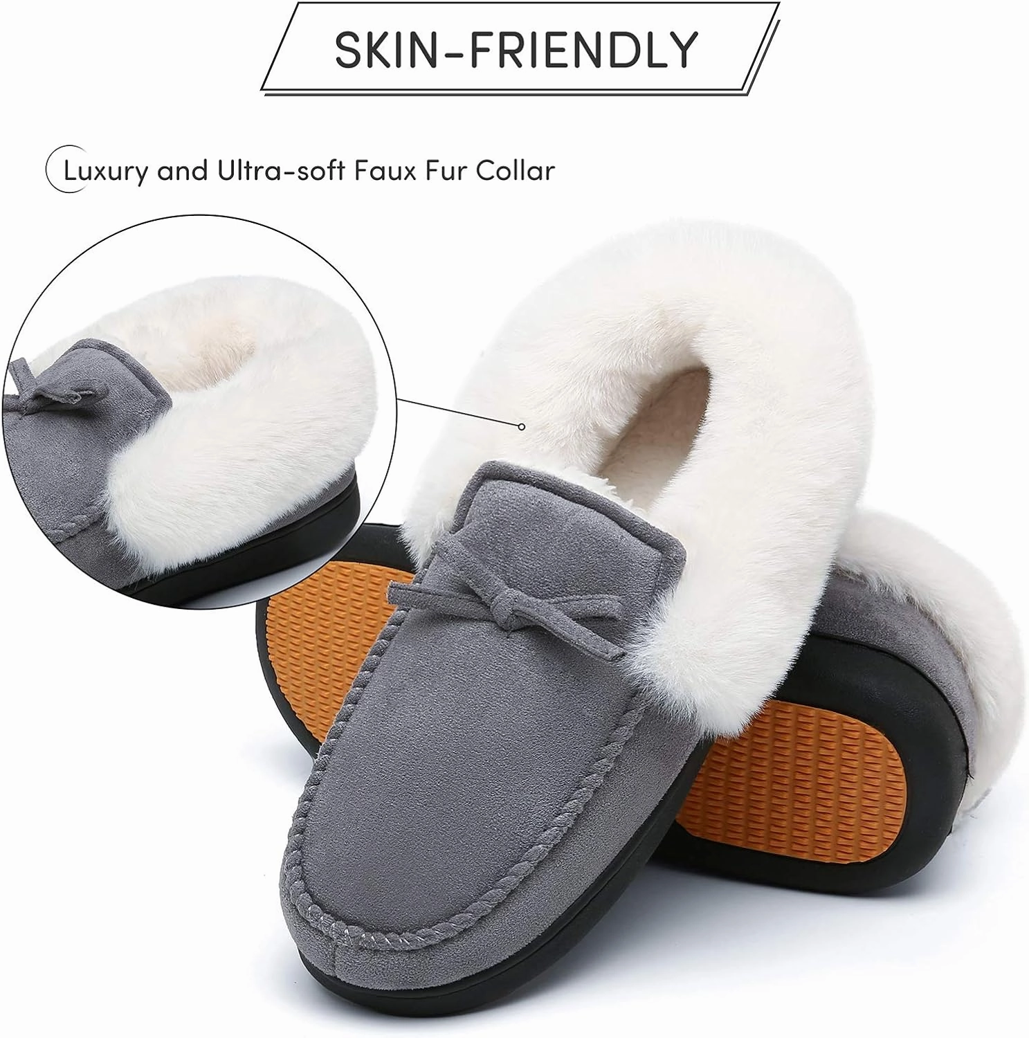 Mishansha Women's House Shoes Memory Foam Suede Moccasin Slippers Winter Warm Fleece Lined Home Shoes with Anti-Skid Rubber Sole