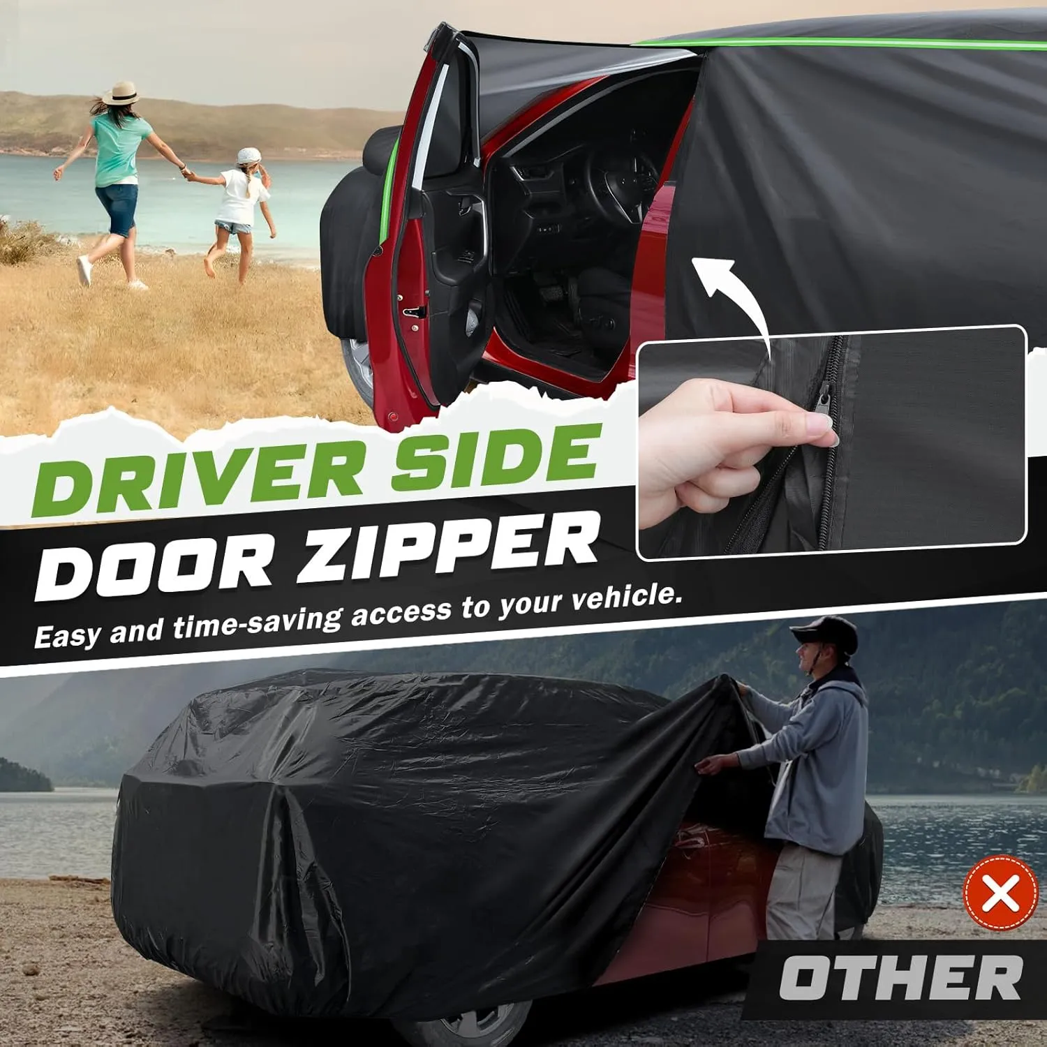Mixsuper Liner Car Cover for Honda Pilot 2003-2025, Full Car Cover All Weather Car Covers for Pilot, Waterproof Outdoor Cover with Zipper Door Reflective Strips