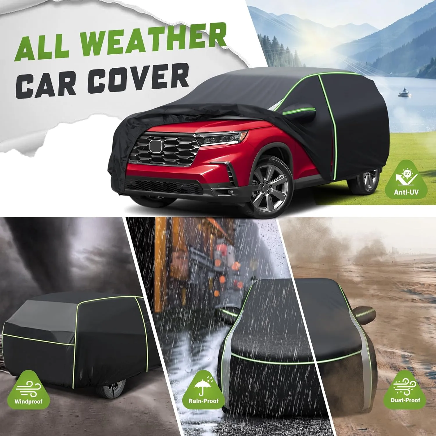 Mixsuper Liner Car Cover for Honda Pilot 2003-2025, Full Car Cover All Weather Car Covers for Pilot, Waterproof Outdoor Cover with Zipper Door Reflective Strips
