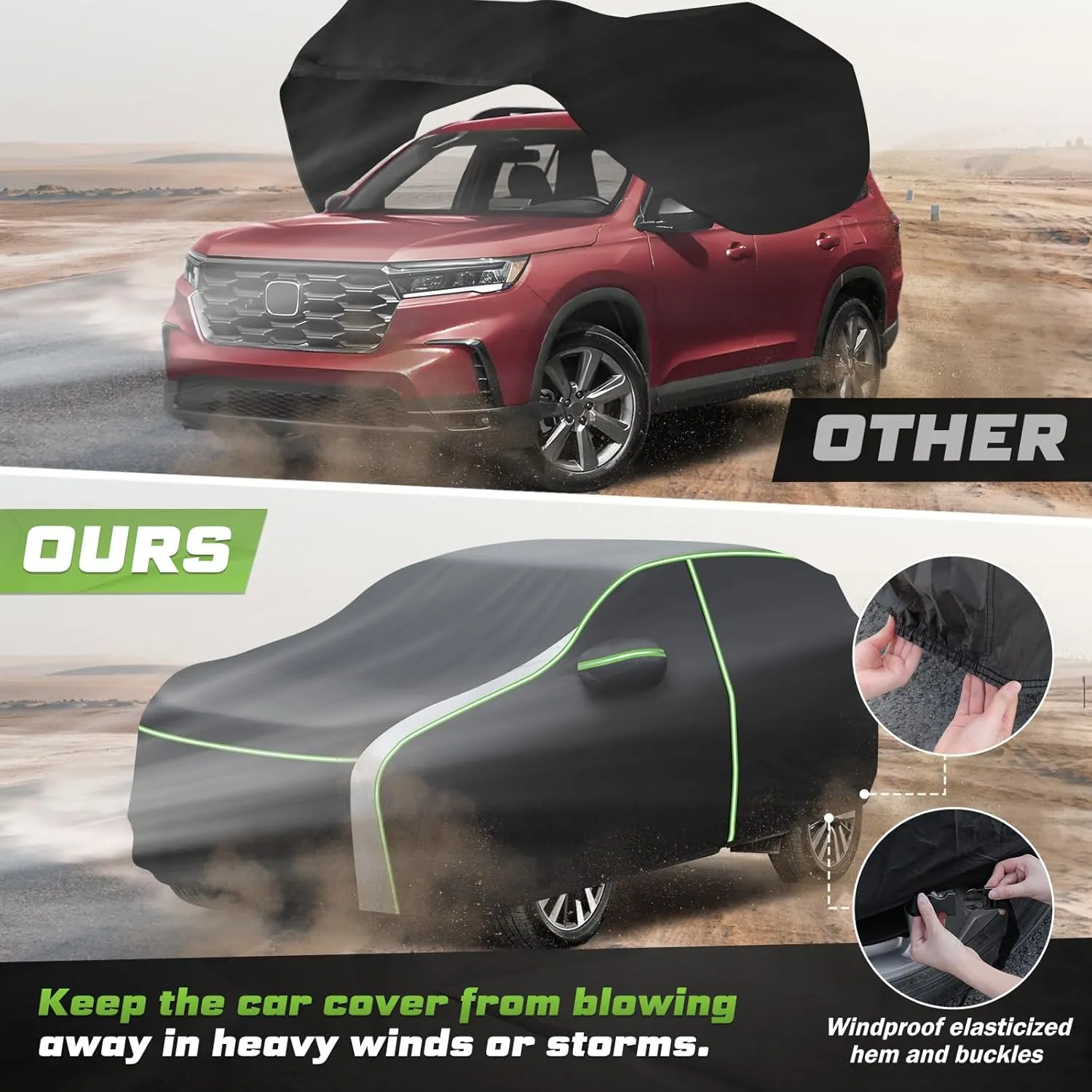 Mixsuper Liner Car Cover for Honda Pilot 2003-2025, Full Car Cover All Weather Car Covers for Pilot, Waterproof Outdoor Cover with Zipper Door Reflective Strips